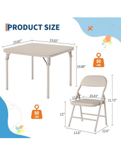 Juego de Mesa y Sillas Plegables GarveeHome 3 Piezas Beige 2