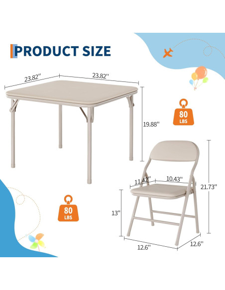 Juego de Mesa y Sillas Plegables GarveeHome 3 Piezas Beige