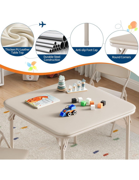 Juego de Mesa y Sillas Plegables GarveeHome 3 Piezas Beige