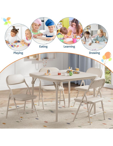 Juego de Mesa y Sillas Plegables GarveeHome 3 Piezas Beige