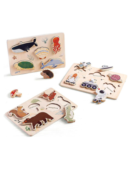 Rompecabezas de Madera Chunky 3 Paquetes Océano y Espacio