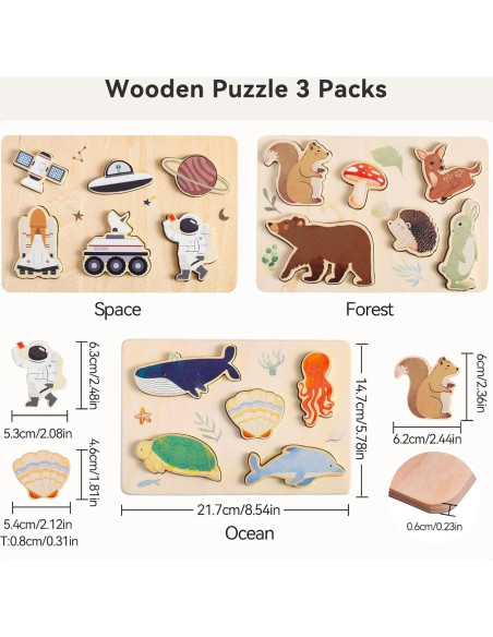 Rompecabezas de Madera Chunky 3 Paquetes Océano y Espacio