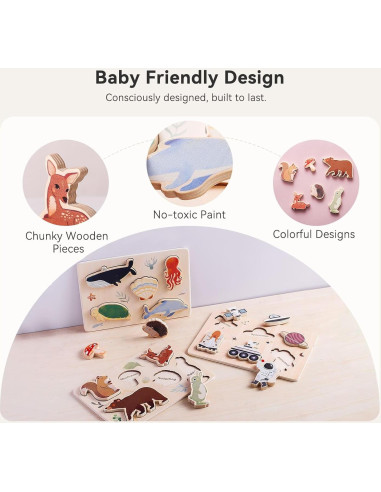 Rompecabezas de Madera Chunky 3 Paquetes Océano y Espacio