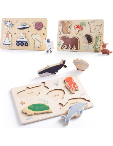 Rompecabezas de Madera Chunky 3 Paquetes Océano y Espacio