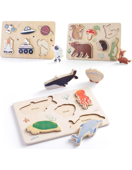 Rompecabezas de Madera Chunky 3 Paquetes Océano y Espacio