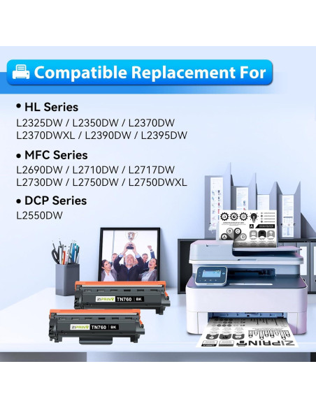 Cartuchos de Tóner ZIPRINT TN760 Compatible para Brother - 2 Paquete