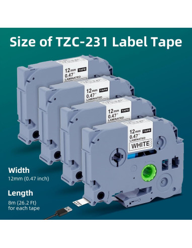 Cinta de Etiqueta Laminada LFPERT 12mm Blanca - Paquete de 4