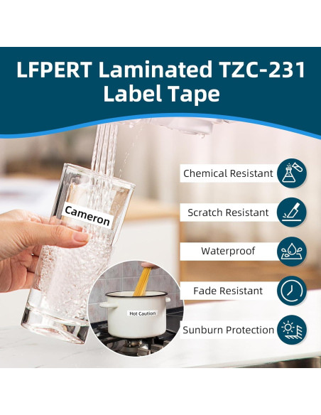 Cinta de Etiqueta Laminada LFPERT 12mm Blanca - Paquete de 4