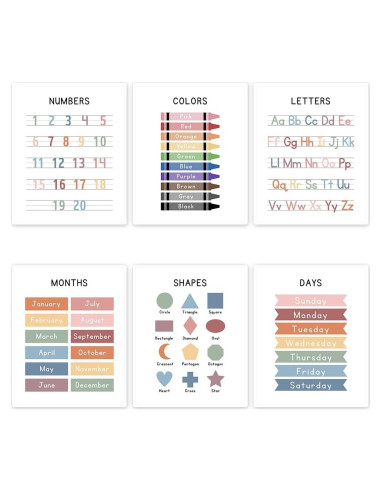 Conjunto de 6 Pósteres Educativos UNXIS para Preescolar 20.32x25.4cm