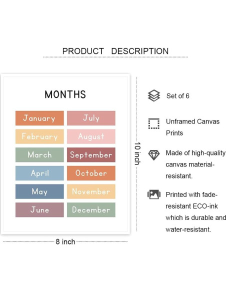 Conjunto de 6 Pósteres Educativos UNXIS para Preescolar 20.32x25.4cm