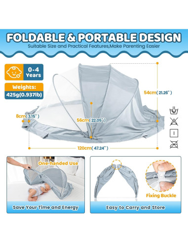 Red de Mosquito Plegable Orzbow para Cuna y Parque Bebé 120x56 cm