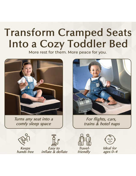 Cama de avión inflable para niños Plumb Line 2.02 kg con almohada y manta