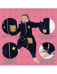 Saco de Dormir MICHLEY para Bebé 1-3 Años Manga Larga Búho 2