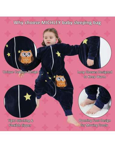 Saco de Dormir MICHLEY para Bebé 1-3 Años Manga Larga Búho
