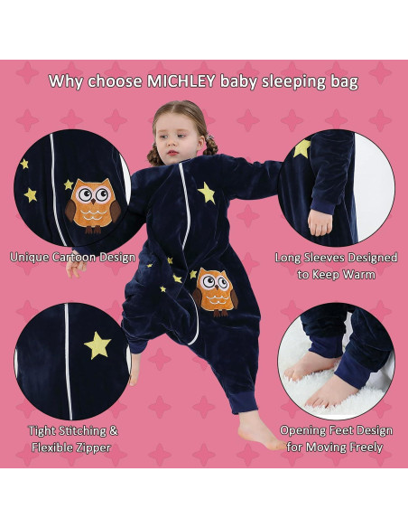 Saco de Dormir MICHLEY para Bebé 1-3 Años Manga Larga Búho
