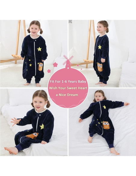 Saco de Dormir MICHLEY para Bebé 1-3 Años Manga Larga Búho