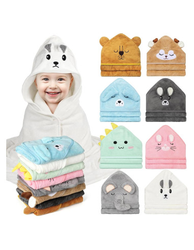 Paquete de 8 Toallas de Bebé con Capucha VZZNN 80x80 cm