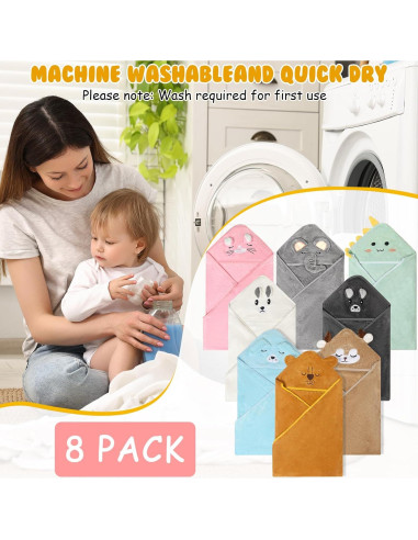 Paquete de 8 Toallas de Bebé con Capucha VZZNN 80x80 cm
