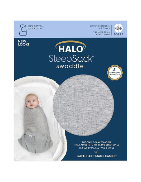 Saco de Sueño HALO Algodón 100% Ajustable TOG 1.5 Gris Pequeño