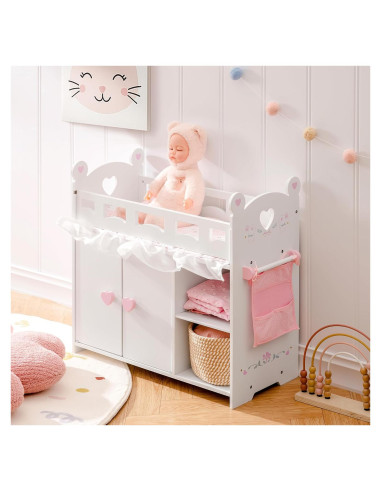 Cuna de Muñeca ROBOTIME 3-en-1 con Almacenamiento 55.9 cm