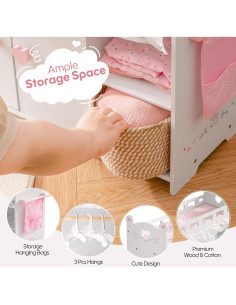 Cuna de Muñeca ROBOTIME 3-en-1 con Almacenamiento 55.9 cm 2