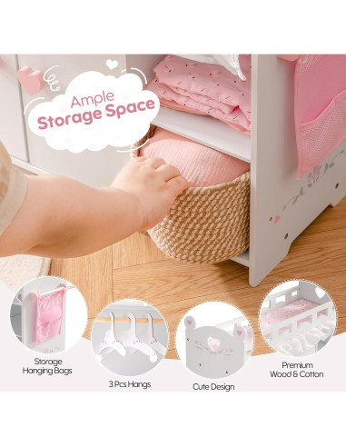 Cuna de Muñeca ROBOTIME 3-en-1 con Almacenamiento 55.9 cm