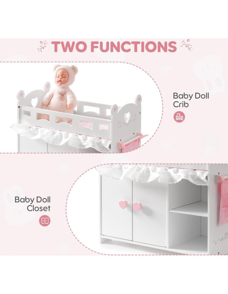 Cuna de Muñeca ROBOTIME 3-en-1 con Almacenamiento 55.9 cm