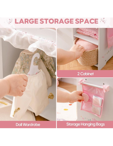 Cuna de Muñeca ROBOTIME 3-en-1 con Almacenamiento 55.9 cm