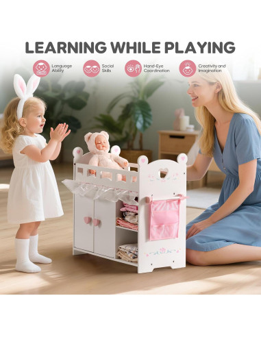 Cuna de Muñeca ROBOTIME 3-en-1 con Almacenamiento 55.9 cm