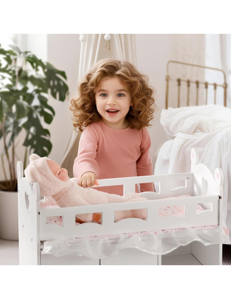 Cuna de Muñeca ROBOTIME 3-en-1 con Almacenamiento 55.9 cm
