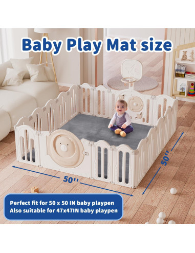 Alfombra de Juego para Bebés Gris 127x127 cm Antideslizante