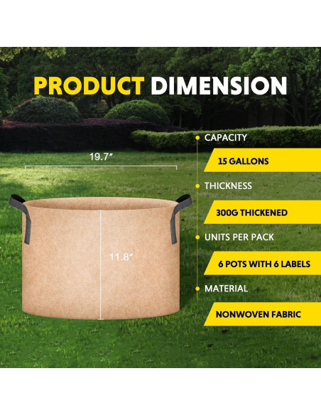 Bolsa de Crecimiento iPower 15 Galones 6-Pack Tela Resistente Bolsa de Crecimiento iPower 15 Galones 6-Pack Tela Resistente