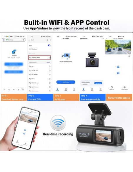 Cámara de Salpicadero Dual UNITOPSCI 4K + 1080P WiFi