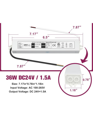 Transformador LED EMITEVER 36W 24V DC IP67 para Tiras