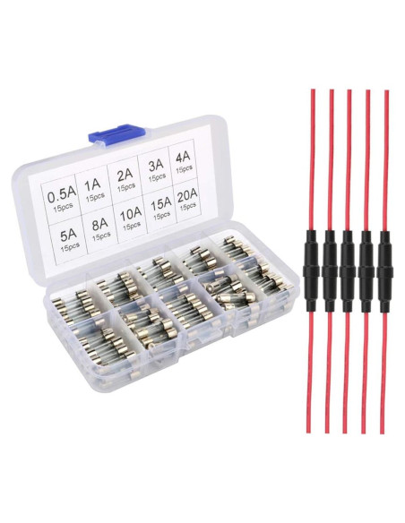 Kit de Soporte de Fusible AGC 5x20mm + 150 Fusibles Vidrio