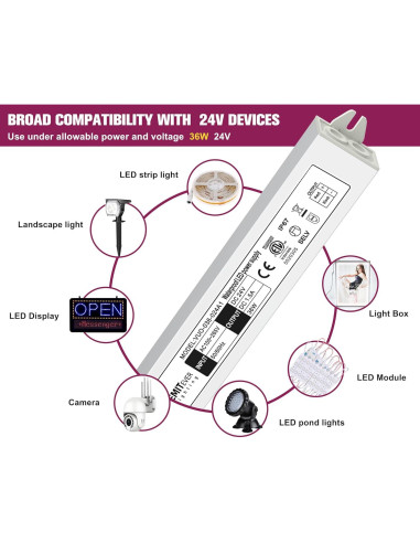 Transformador LED EMITEVER 36W 24V DC IP67 para Tiras