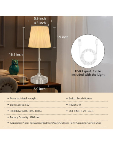 Lámpara de Mesa LED Inalámbrica Seraph Plata 3 Niveles