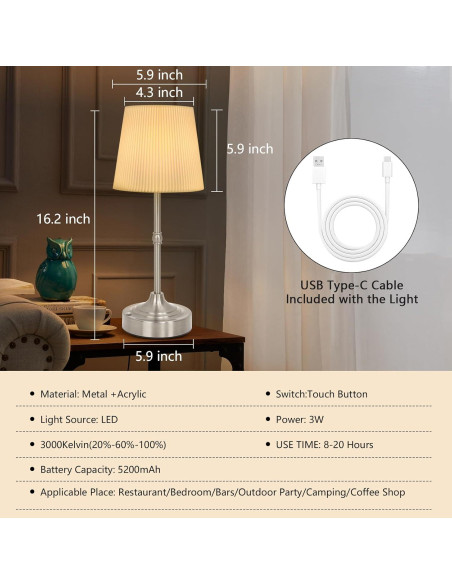 Lámpara de Mesa LED Inalámbrica Seraph Plata 3 Niveles