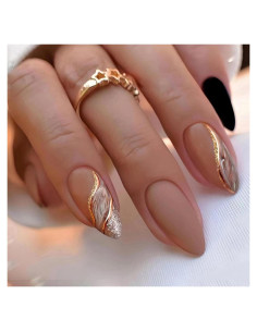 Uñas Postizas Almendra Nude TOGZOM 24 Pcs con Gelatina