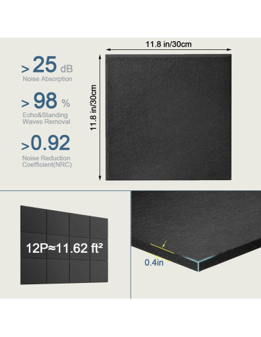 Paneles Acústicos Autoadhesivos 12 Piezas 30x30 cm Aislantes