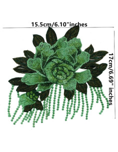 4 Parches de Tela Bordados Rosa Peonía Vintage 17x20cm 2