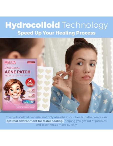 Parches Hidrocoloides para Acné MEDca - 56 Parches en Corazones y Estrellas