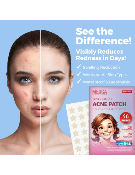 Parches Hidrocoloides para Acné MEDca - 56 Parches en Corazones y Estrellas