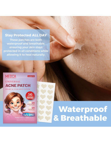 Parches Hidrocoloides para Acné MEDca - 56 Parches en Corazones y Estrellas
