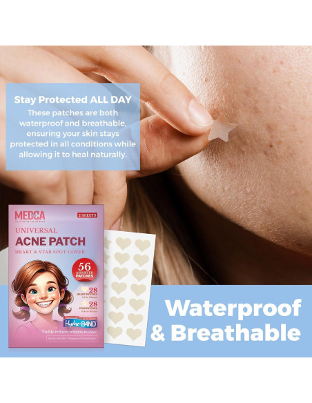 Parches Hidrocoloides para Acné MEDca - 56 Parches en Corazones y Estrellas