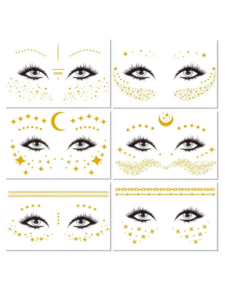 Tatuajes Temporales Metálicos Briyhose Estrella Luna Dorada 6 Hojas
