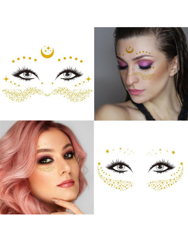 Tatuajes Temporales Metálicos Briyhose Estrella Luna Dorada 6 Hojas