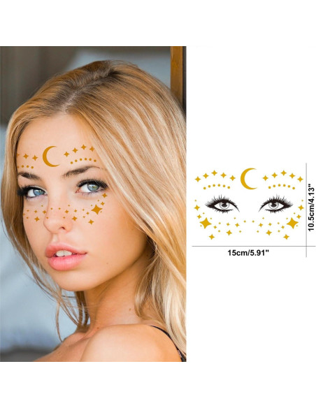 Tatuajes Temporales Metálicos Briyhose Estrella Luna Dorada 6 Hojas