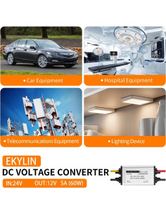 Convertidor DC 24V a 12V 5A EKYLIN Impermeable 60W 2