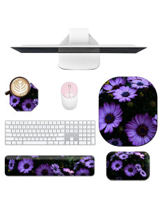 Juego de Reposamuñecas Ergonómico EDGFRTOIO 4 Piezas Flores Moradas